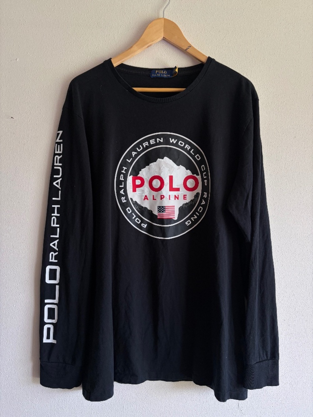 Polo Ralph Lauren Shirt Mens Black Alpine World Cup Racing Long Sleeve